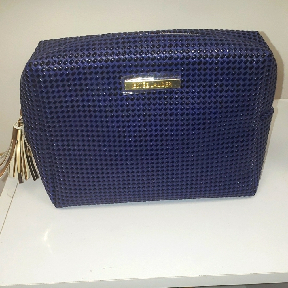 Estee Lauder Purple Black Polka-dot Cosmetic Bag Gold Zipper